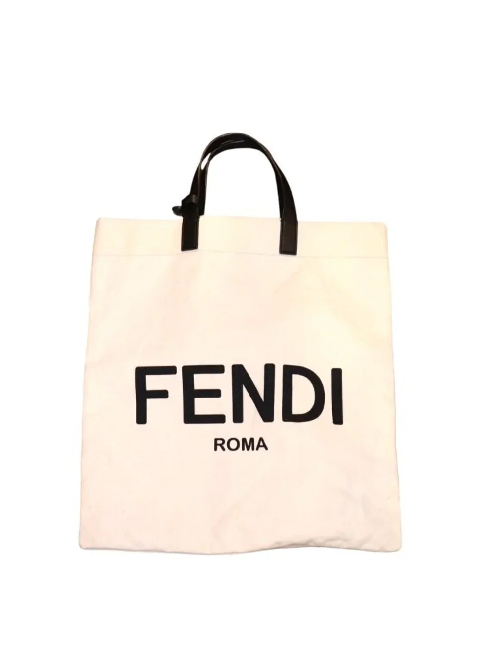 Fendi Roma Canvas Tote Bag With Black Leather Handles And Tag Made In Italy